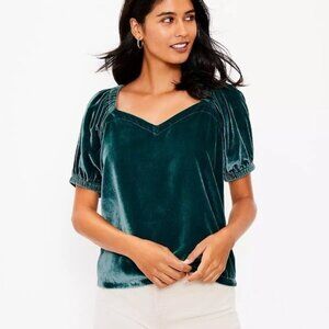 NEW LOFT Velvet Puff Sleeve Top Blouse XL Deep Spruce Green 574214 NWT